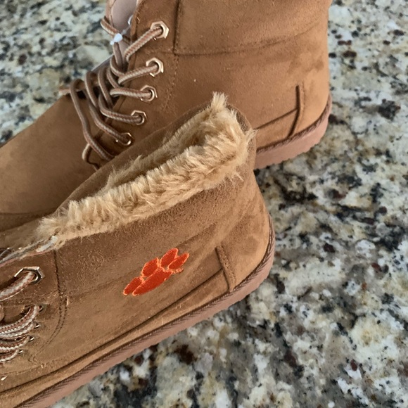 Women Clemson Tigers lace up brown ankle boots size 10 fur lines - Picture 3 of 6